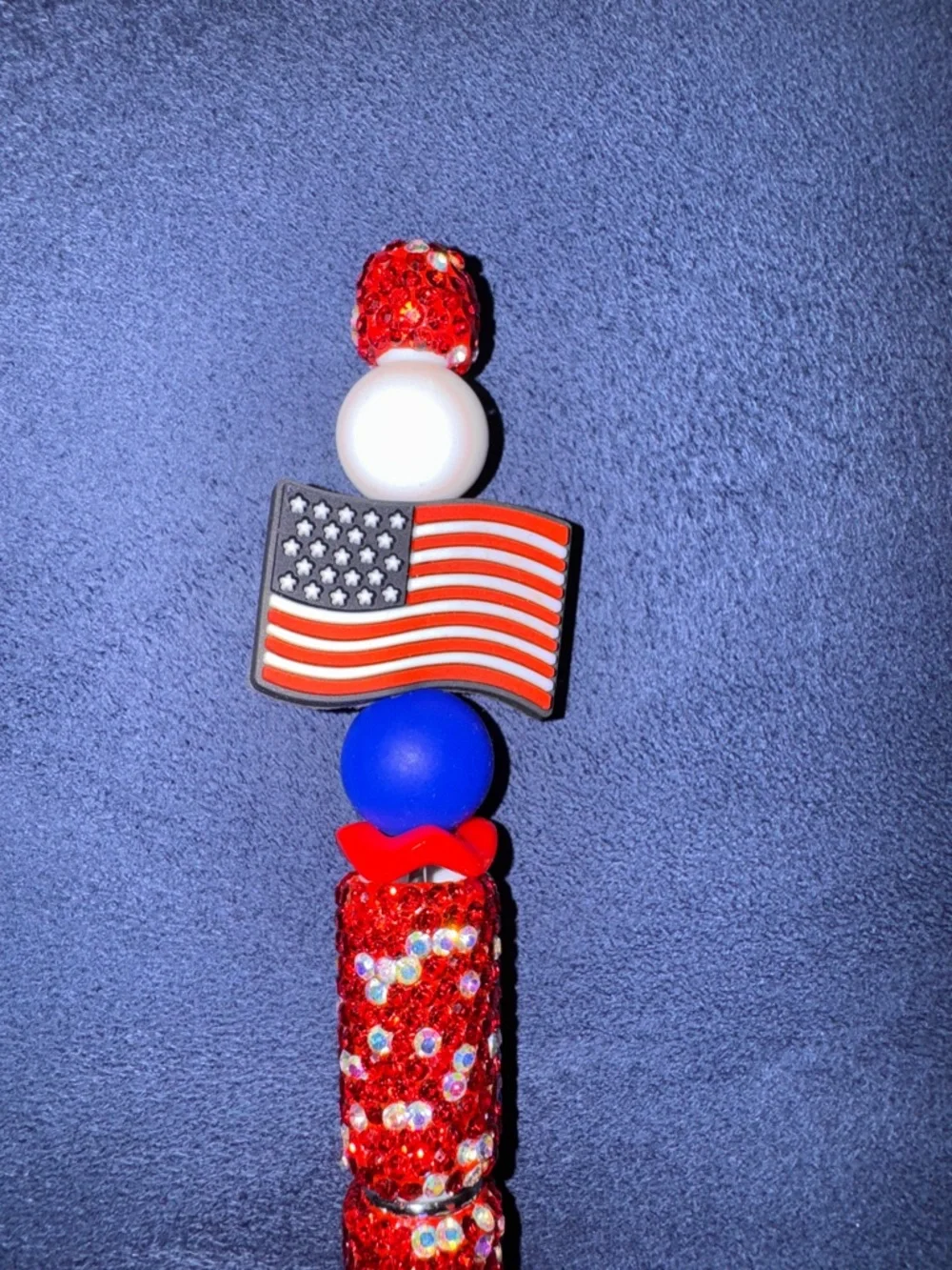 Patriotic Red Bejeweled Decorative Pen with American Flag, NEW, Handcrafted - Picture 3 of 6